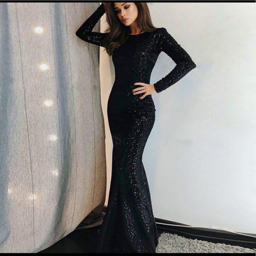 Black sparkle Mermaid low-cut back Prom dress